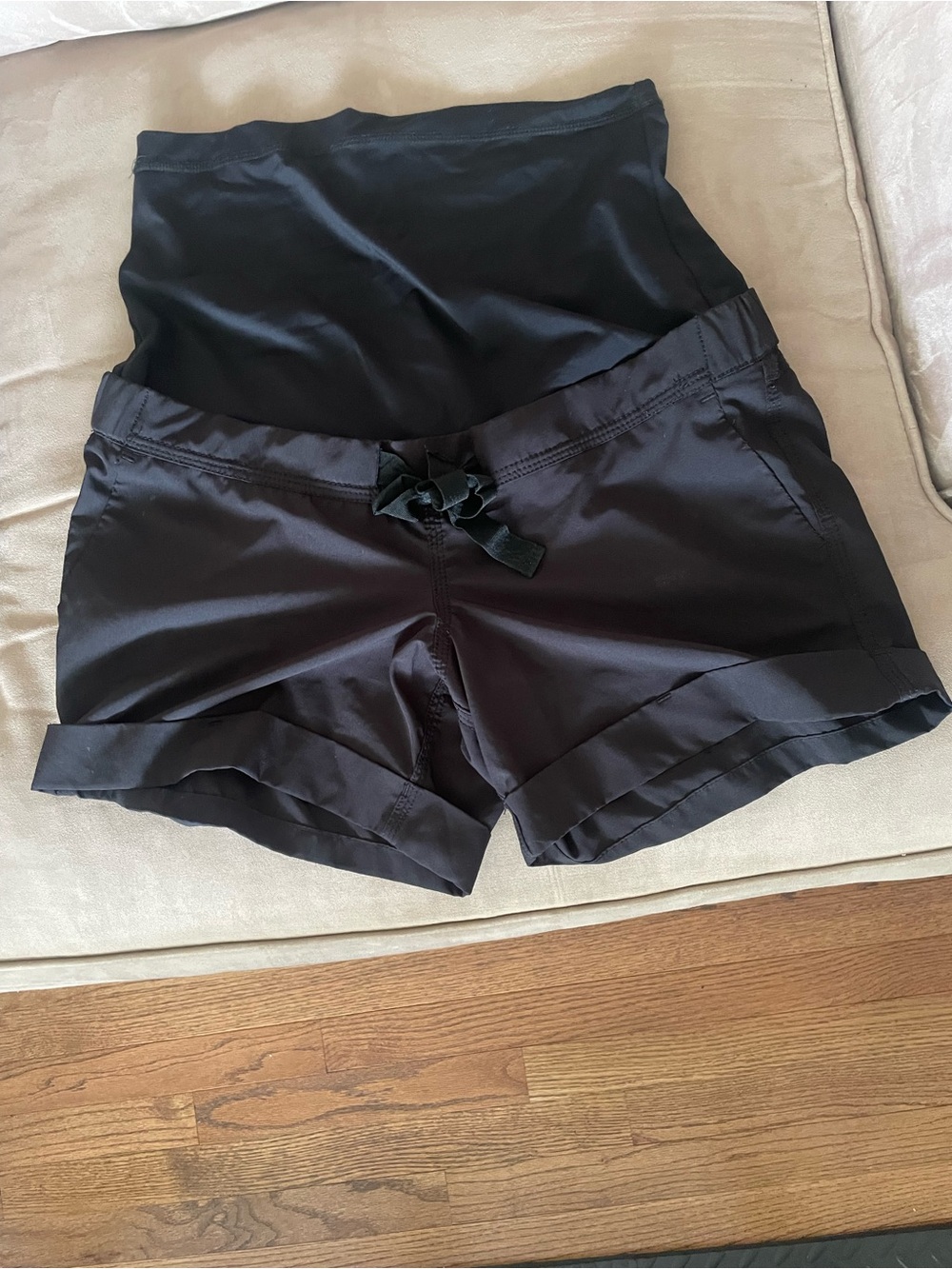 Women's Black Maternity Shorts with Fold-Over Waist